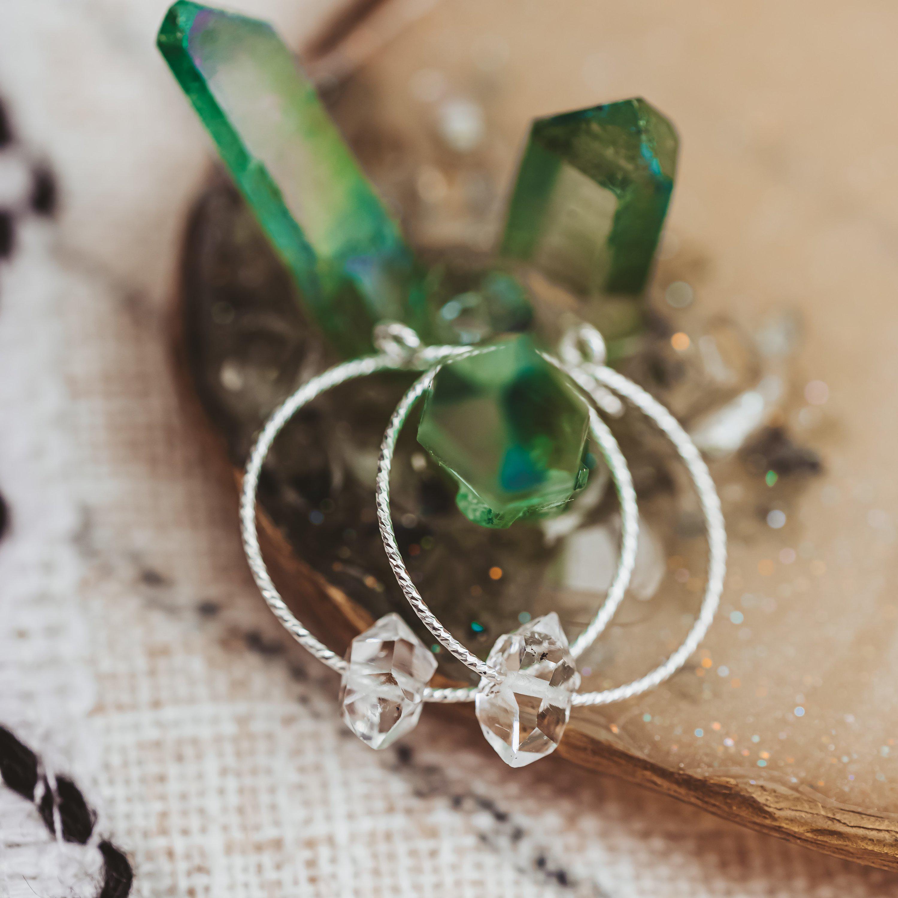 Large Herkimer Diamond Hoop Earrings