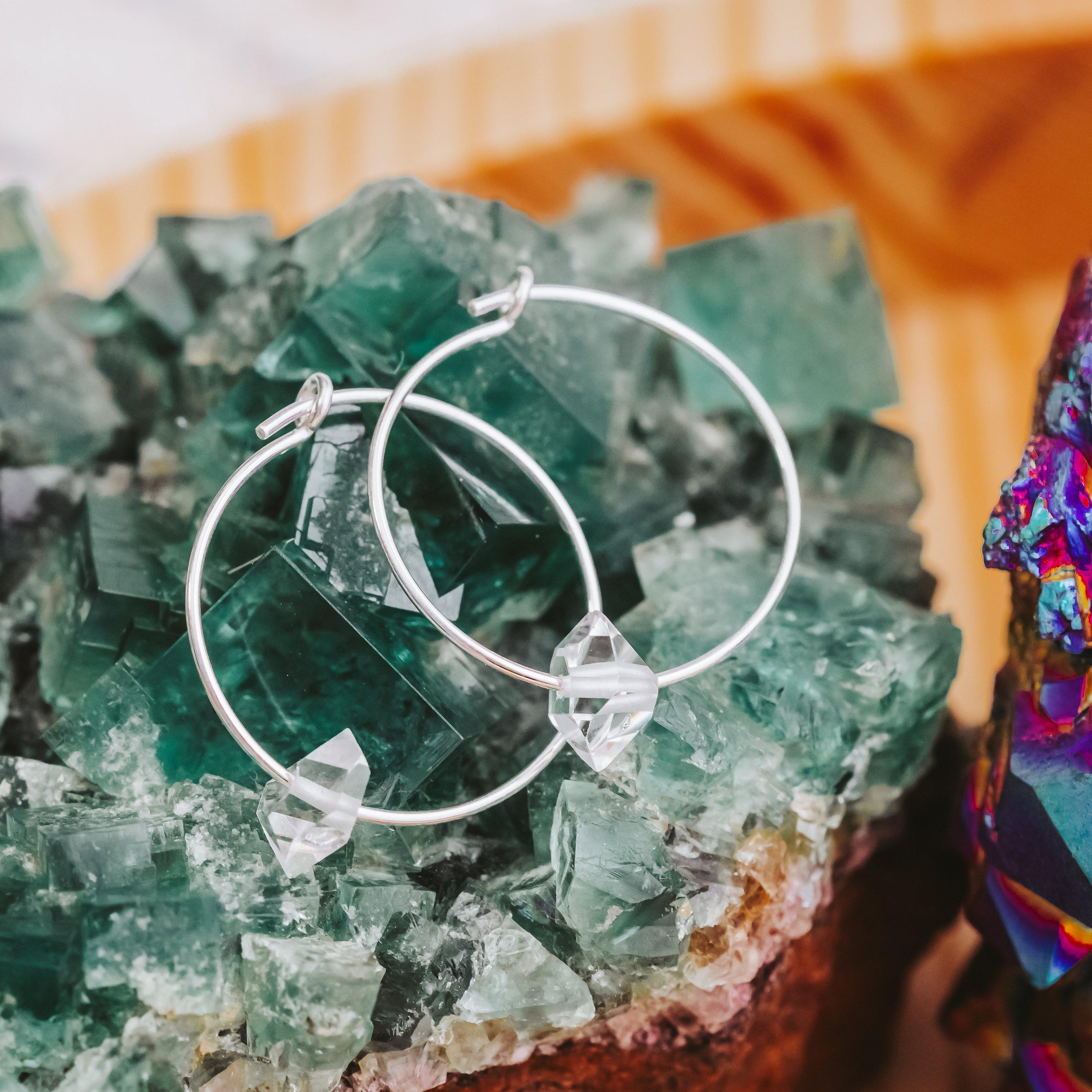 Large Herkimer Diamond Hoop Earrings