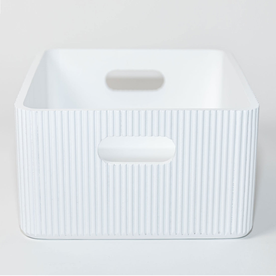 Wooden Ribbed Bin in White Decorative Fluted Storage Organizer - Image 2