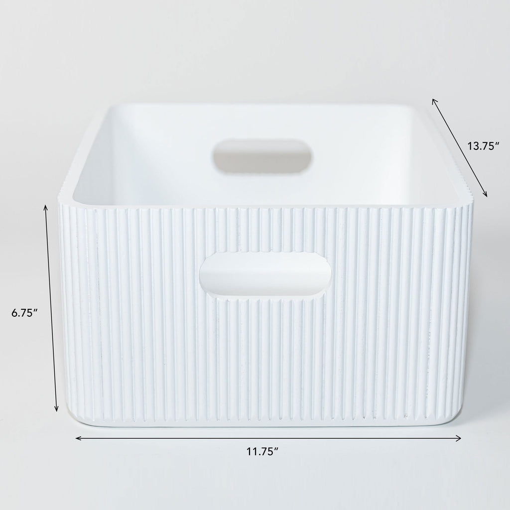 Wooden Ribbed Bin in White Decorative Fluted Storage Organizer - Image 4