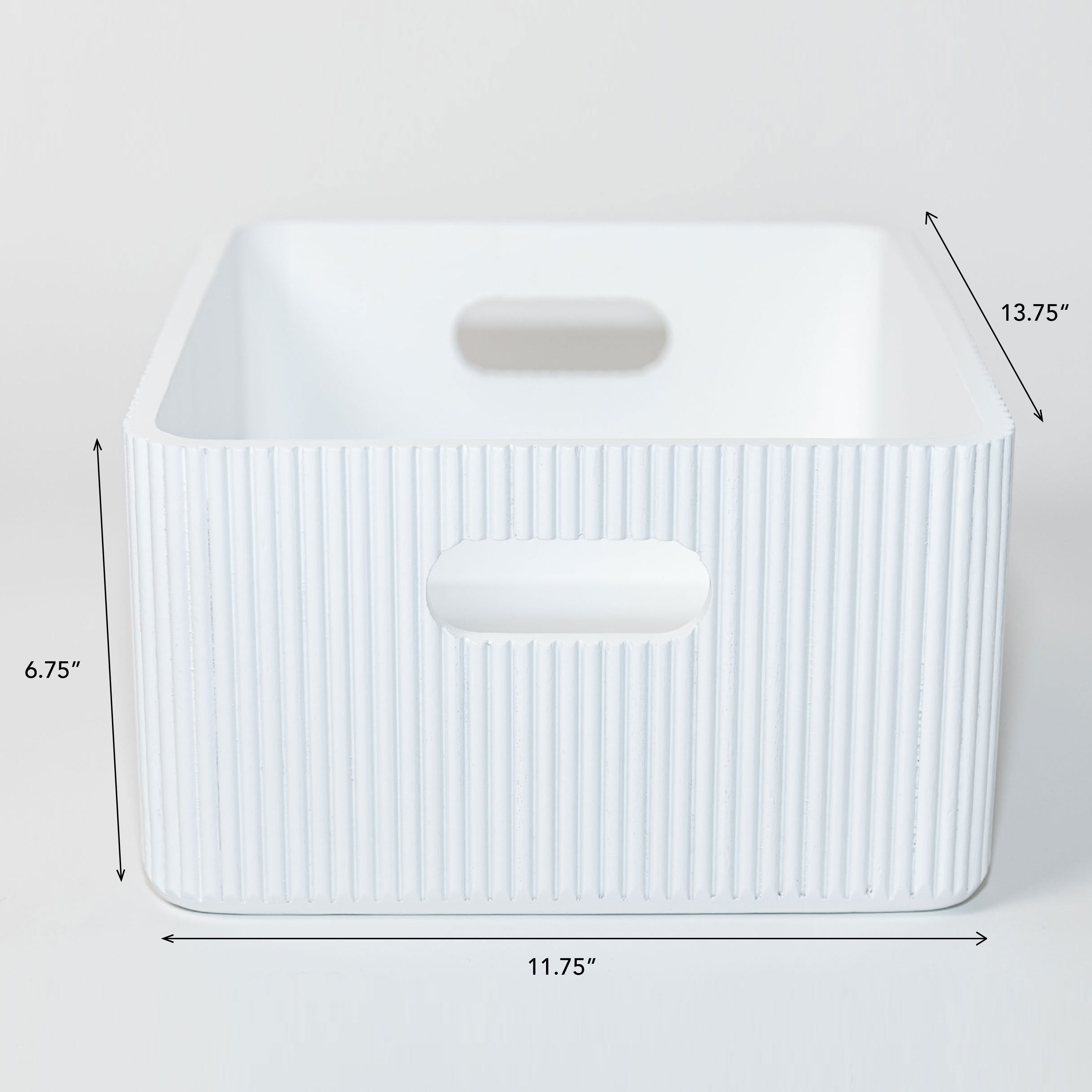 Wooden Ribbed Bin in White Decorative Fluted Storage Organizer - Image 4