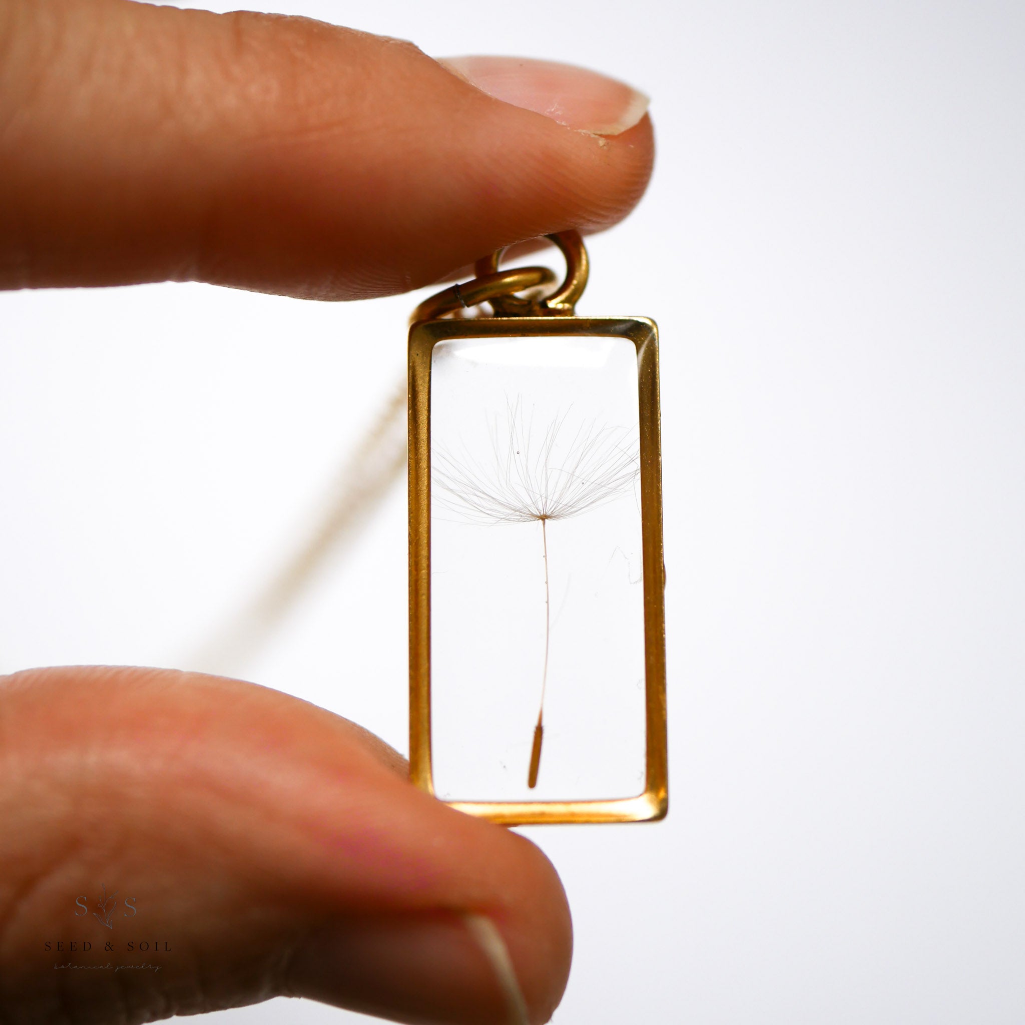 Large Rectangle Botanical Pendant Necklace Gold Silver