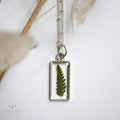 Large Rectangle Botanical Pendant Necklace Gold Silver