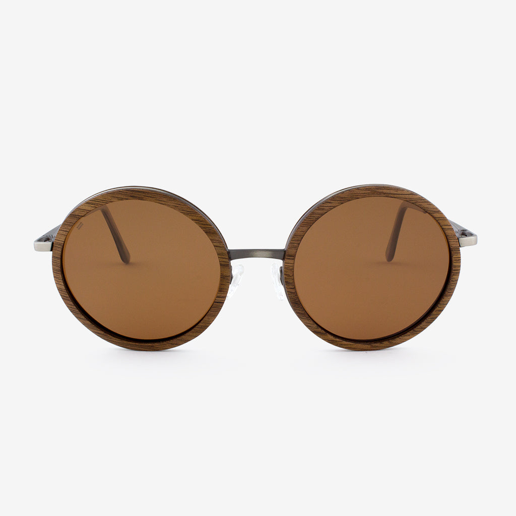 Largo oversized rounded sunglasses with metal and wood frame