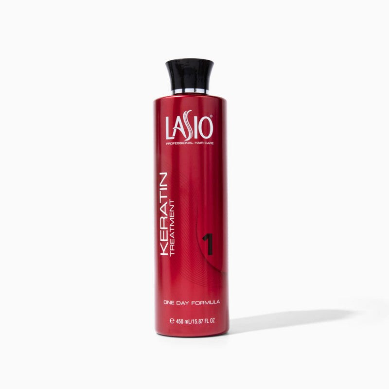 Bottle of Lasio One Day Keratin Treatment for professional hair smoothing