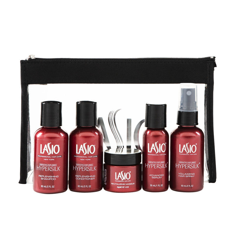Lasio Hypersilk Travel Kit featuring TSA approved hair care essentials for travel.