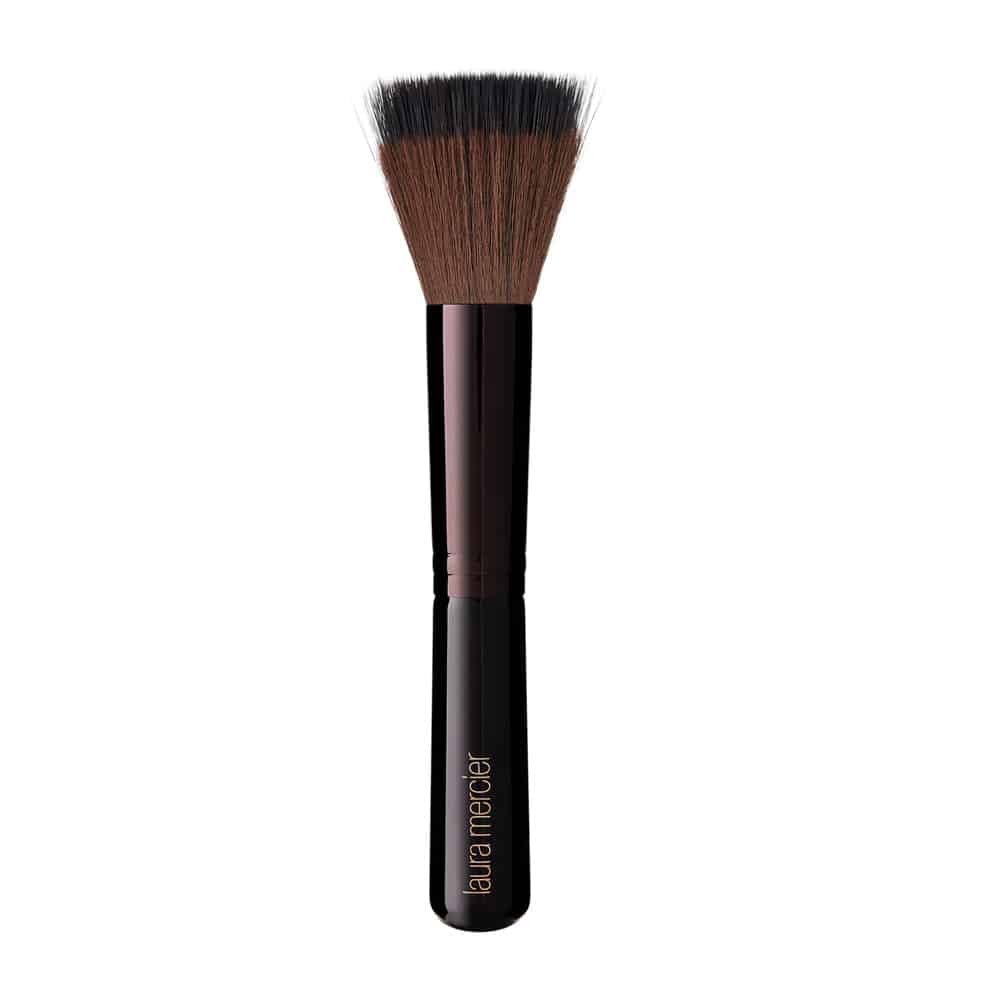 Professional Duo Fiber Finishing Brush with black and brown bristles for makeup application.