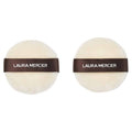 Set of two cream and brown velour puffs for loose powder application