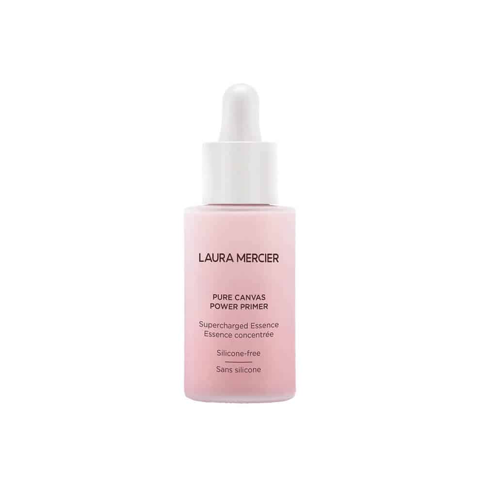 Laura Mercier Pure Canvas Power Primer Supercharged Essence in pink and white bottle