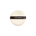 White and brown velour powder puff designed for professional makeup setting.