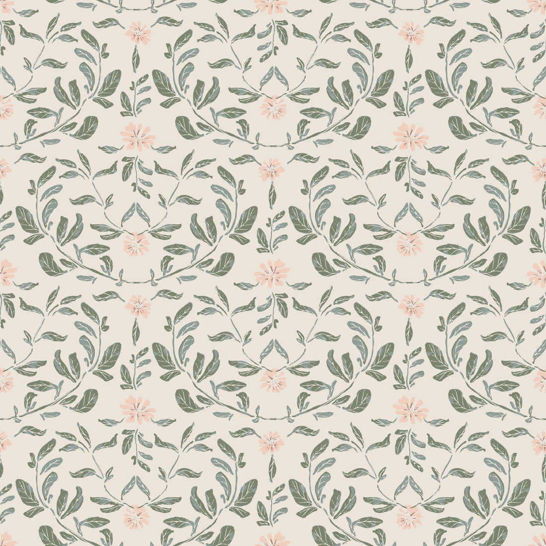 Laurie Botanical Removable Wallpaper in Green, Cream and Taupe