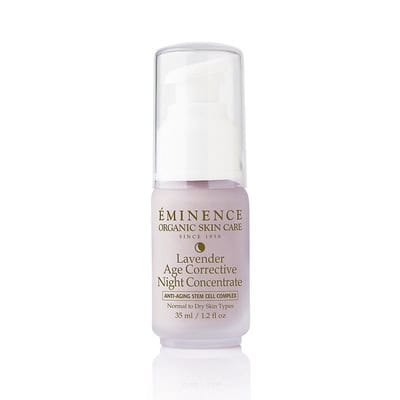 EMINENCE Lavender Age Corrective Night Concentrate 1.2 OZ bottle for facial hydration and anti-aging.