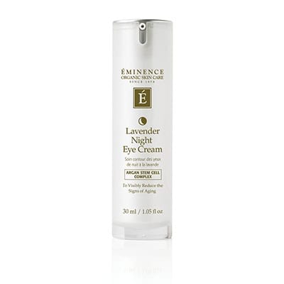 Jar of Eminence Lavender Age Corrective Night Eye Cream featuring botanical lavender elements