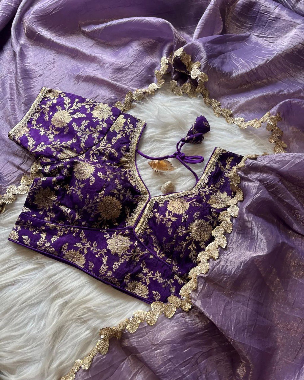 Lavender Tissue Crush Saree with Jacquard Stitched Blouse