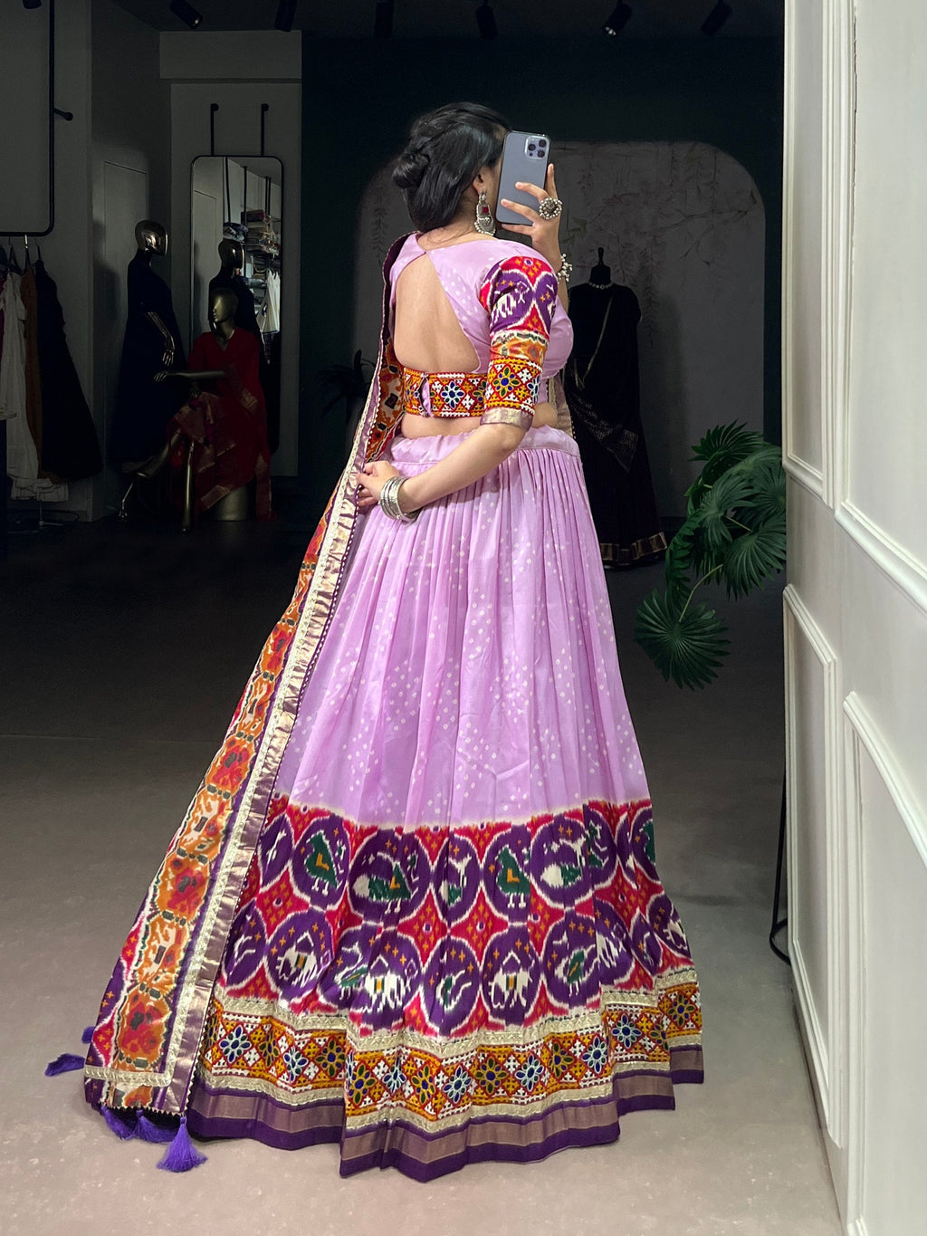Lavender Tasar Silk Lehenga Choli with Gamthi and Foil Work