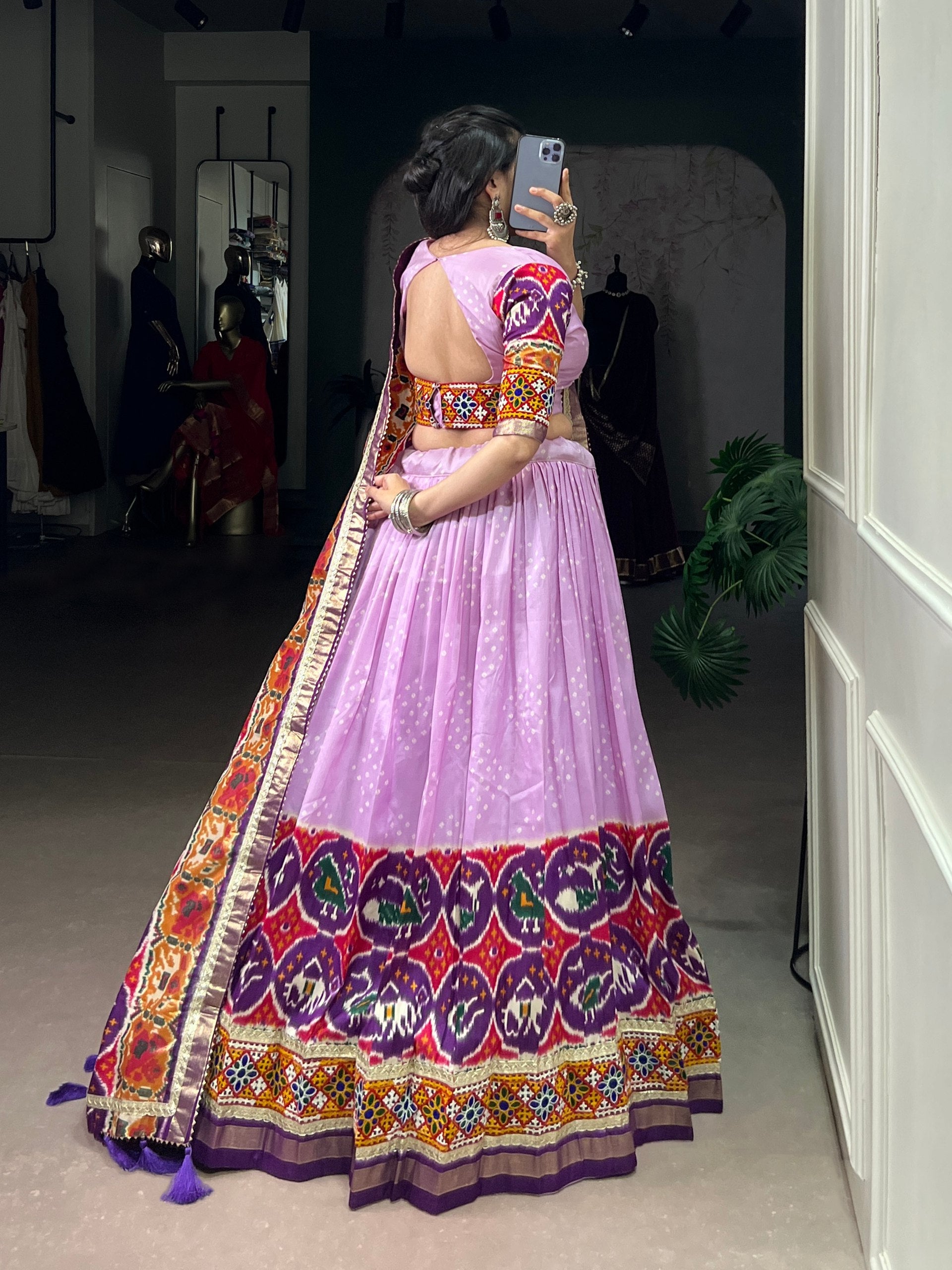 Lavender Tasar Silk Lehenga Choli with Gamthi and Foil Work