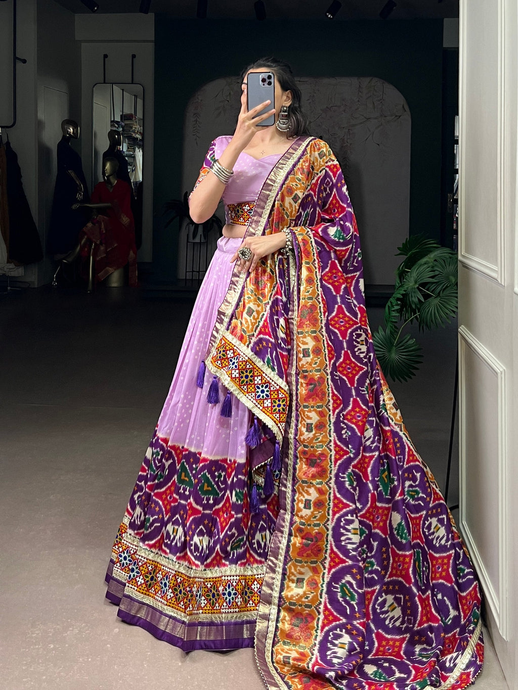 Lavender Tasar Silk Lehenga Choli with Gamthi and Foil Work