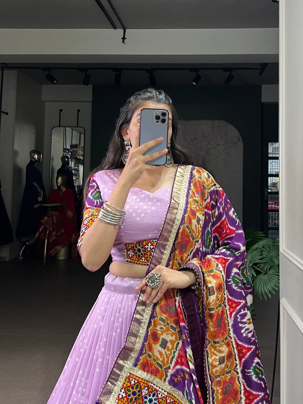 Lavender Tasar Silk Lehenga Choli with Gamthi and Foil Work