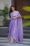 Lavender Crunchy Silk Anarkali Gown with Embroidery and Sequins