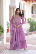 Lavender Faux Georgette Anarkali Gown with Zari & Sequins Work