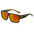 Fire red mirror polarized sunglasses with classic tortoise shell frames