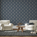 Layne traditional floral wallpaper in navy blue and cream