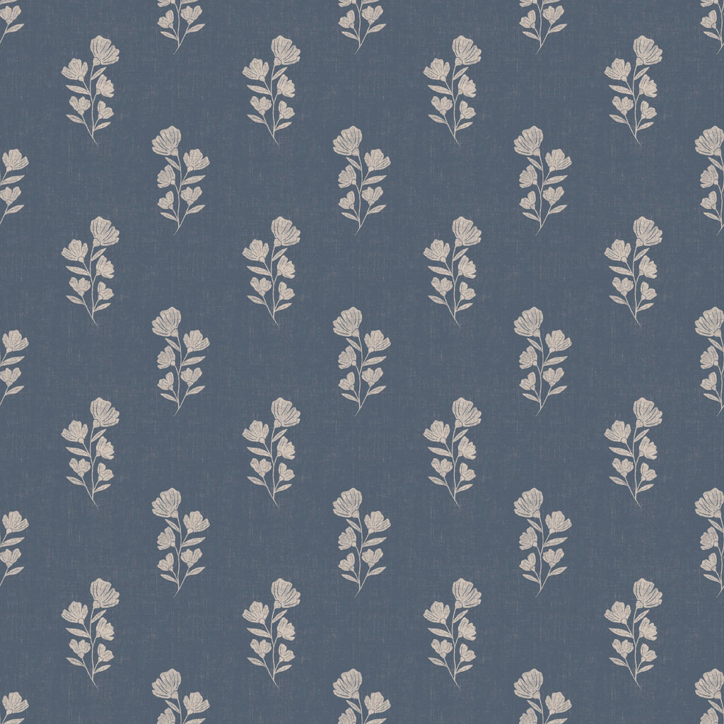 Layne Floral Removable Wallpaper in Navy Blue and Cream