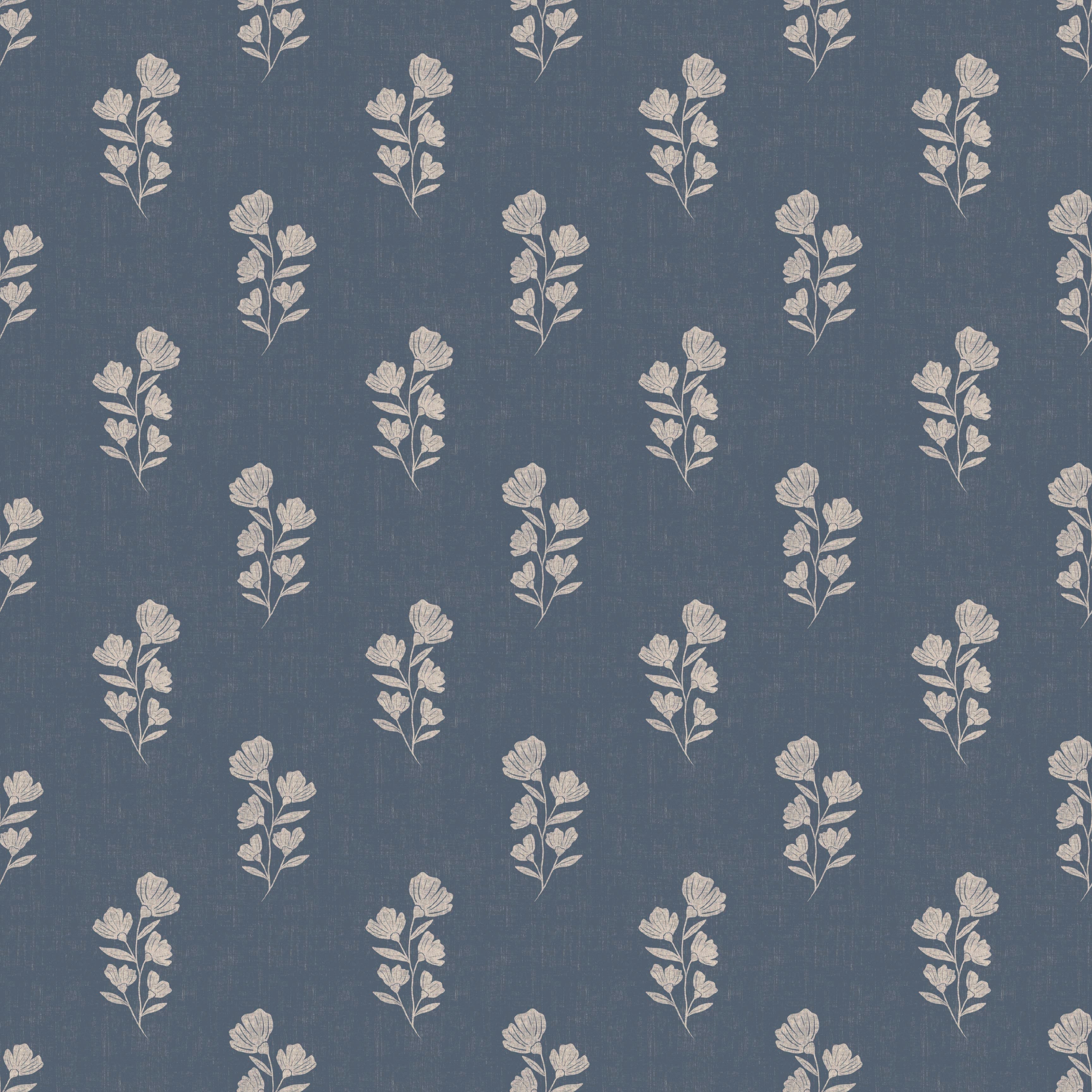 Layne Floral Removable Wallpaper in Navy Blue and Cream