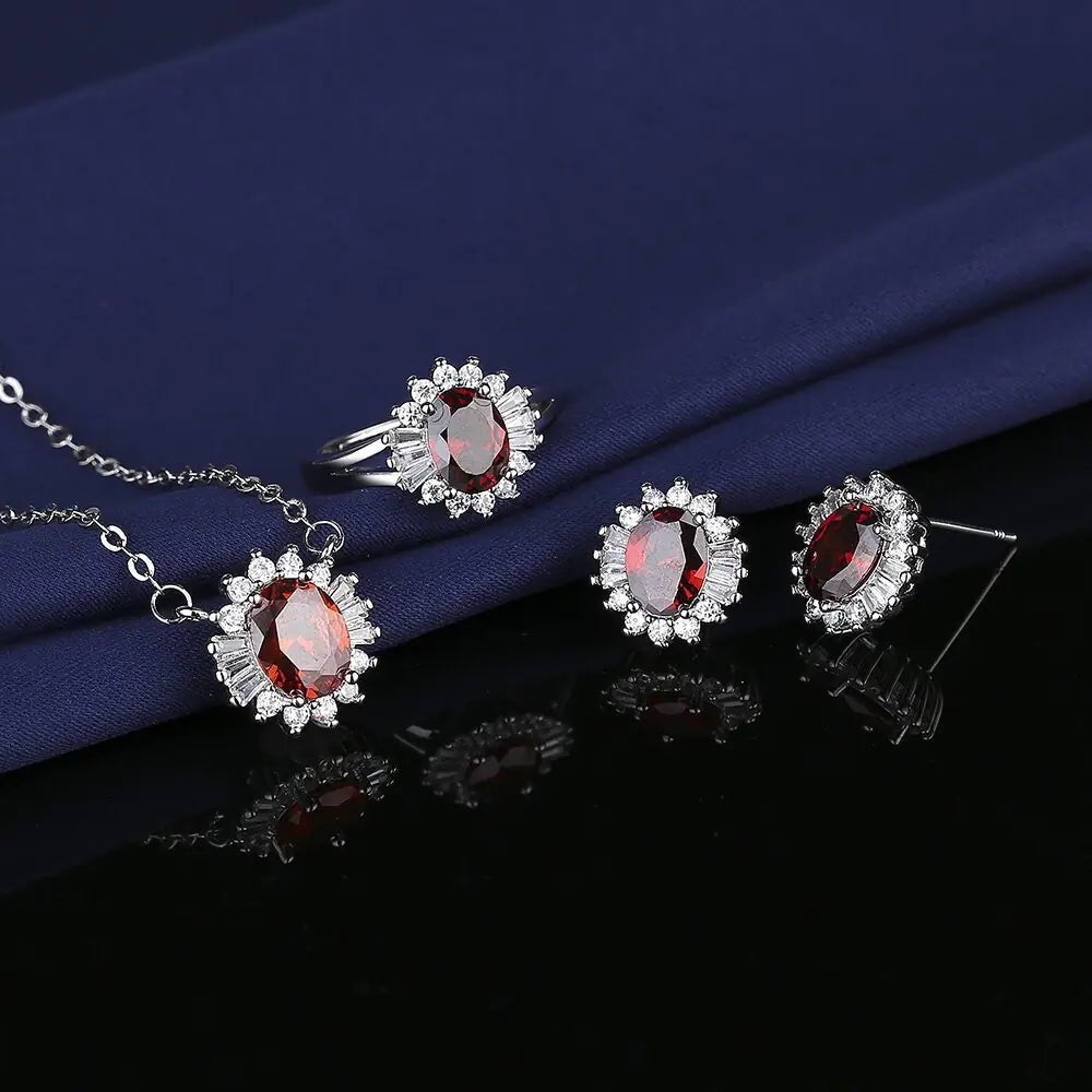 Gemstone Crown Necklace Set with Earrings & Ring