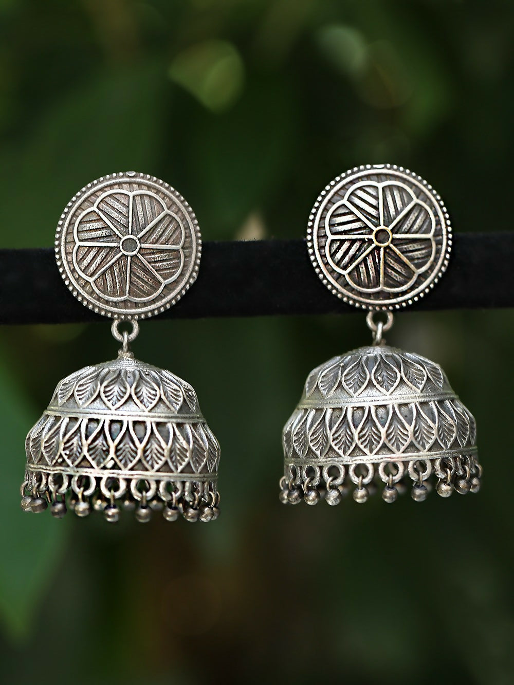Women's Silver Tone Brass Jhumka Earrings - Bohemian Ethnic Style