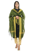 Moeza Handloom Cotton Dupatta in Mehndi Green color draped elegantly