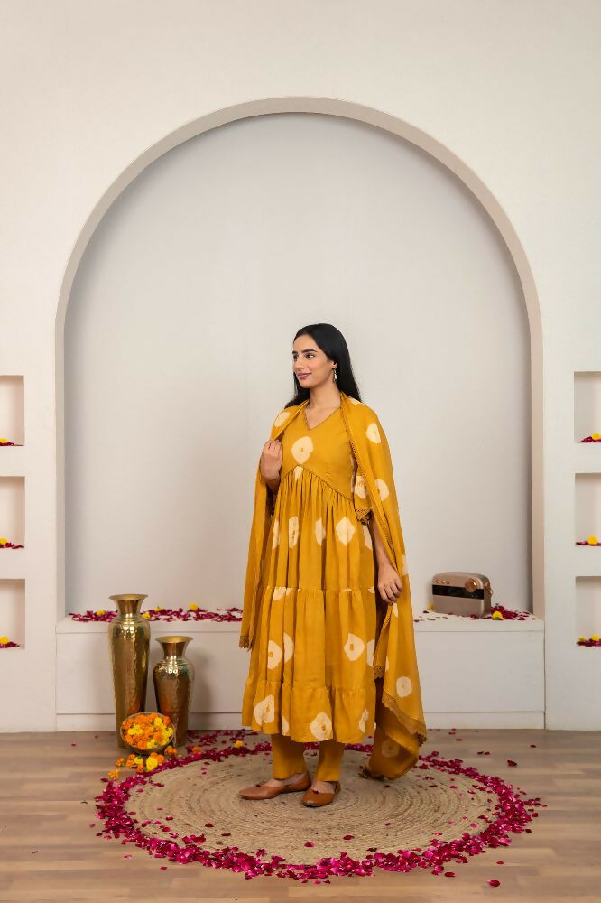 Musard Yellow Tie & Dye Cotton Suit Set for Women