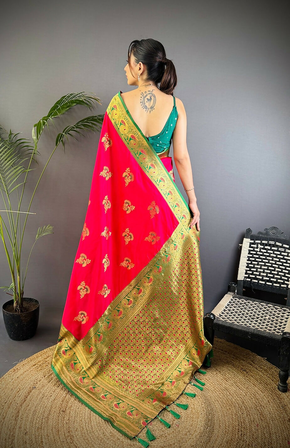 Red Woven Banarasi Soft Silk Saree with Blouse Piece