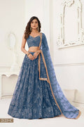 Peach Butterfly Net lehenga choli with mirror and sequence embroidery detail