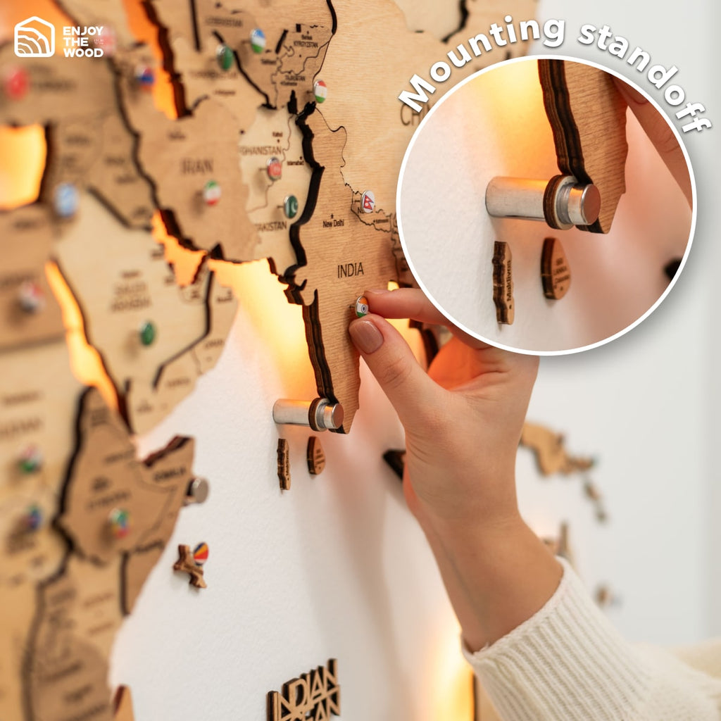3D LED Wooden World Map 3.0 Gold Interactive Backlit Wall Art