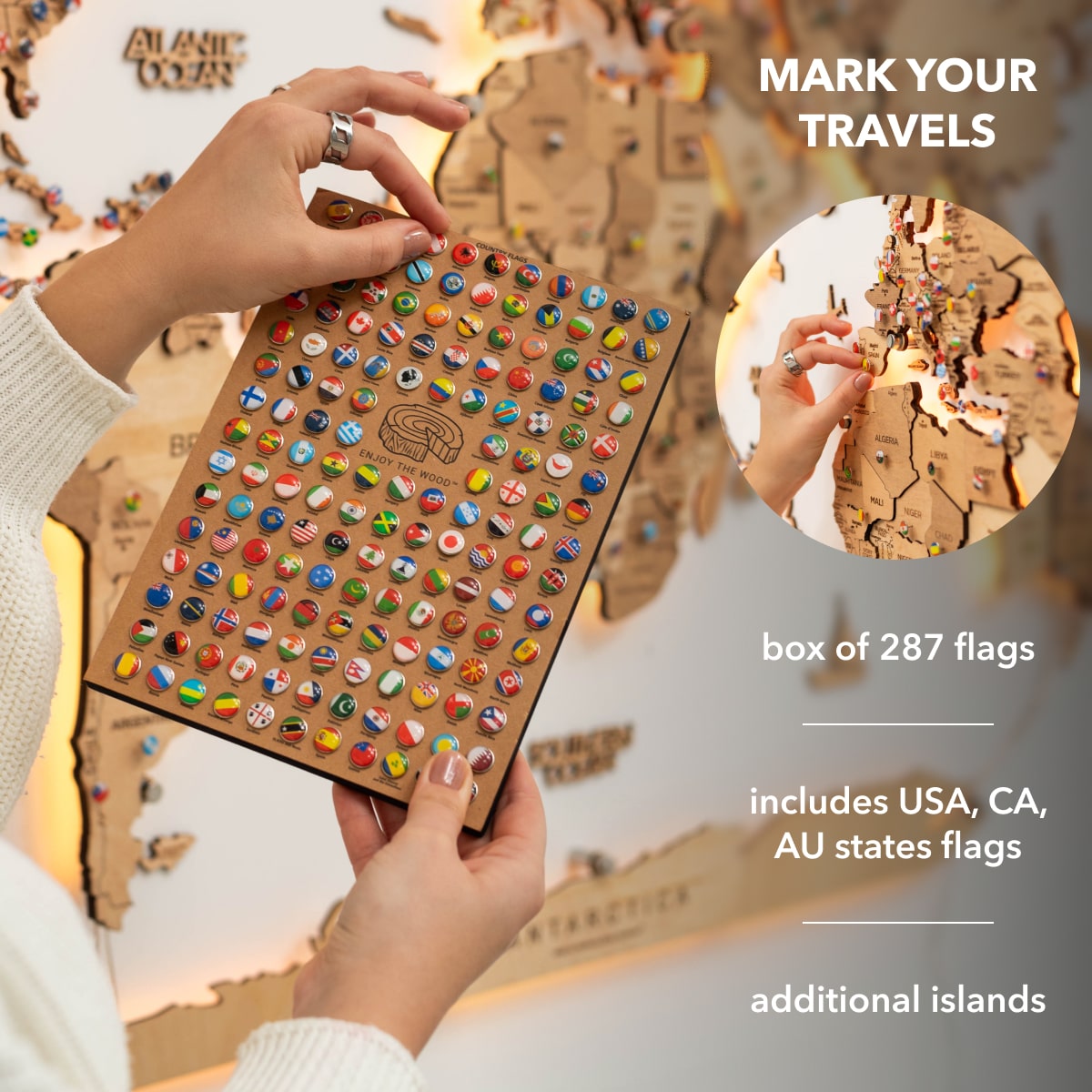 3D LED Wooden World Map 3.0 Gold Interactive Backlit Wall Art
