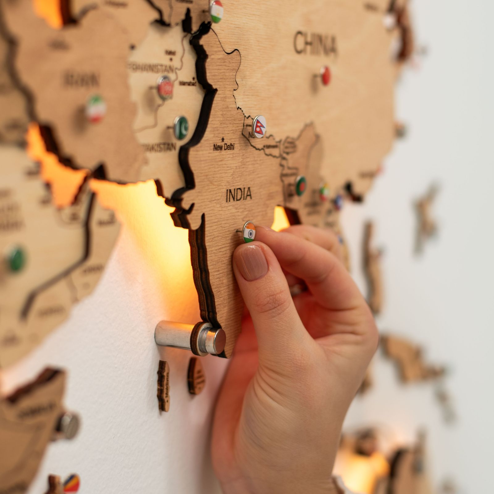 3D LED Wooden World Map 3.0 Gold Interactive Backlit Wall Art