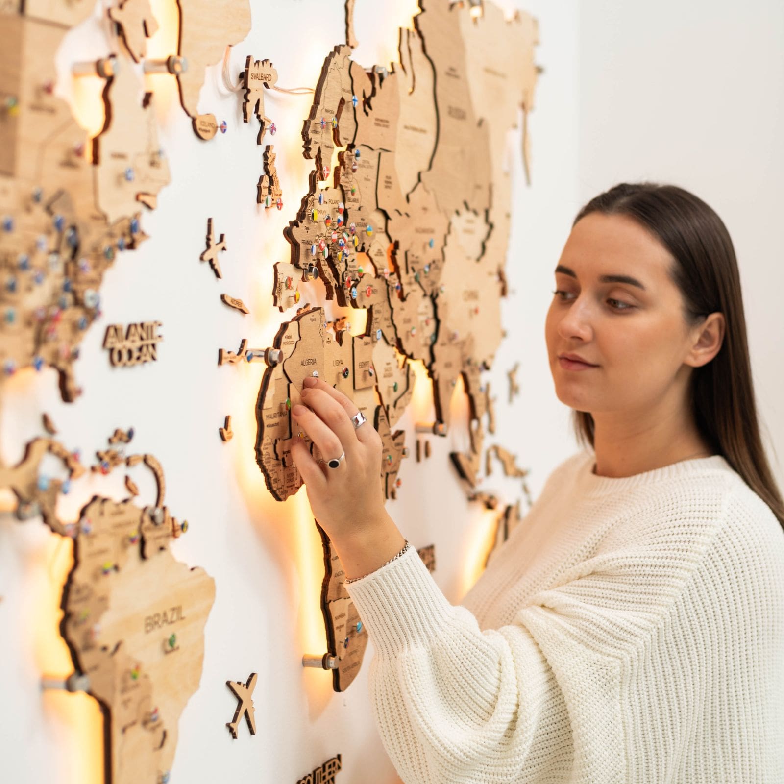 3D LED Wooden World Map 3.0 Gold Interactive Backlit Wall Art