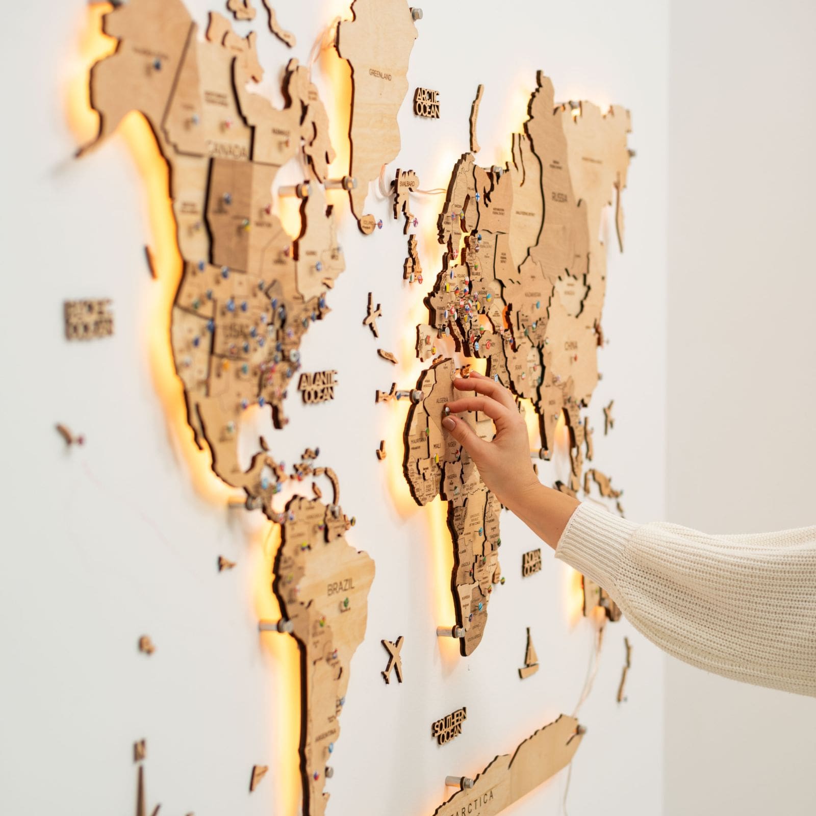 3D LED Wooden World Map 3.0 Gold Interactive Backlit Wall Art