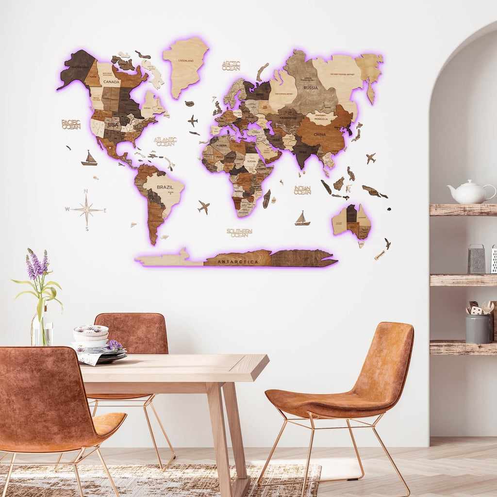 3D LED Wooden World Map 3.0 Multicolor Modern Wall Art