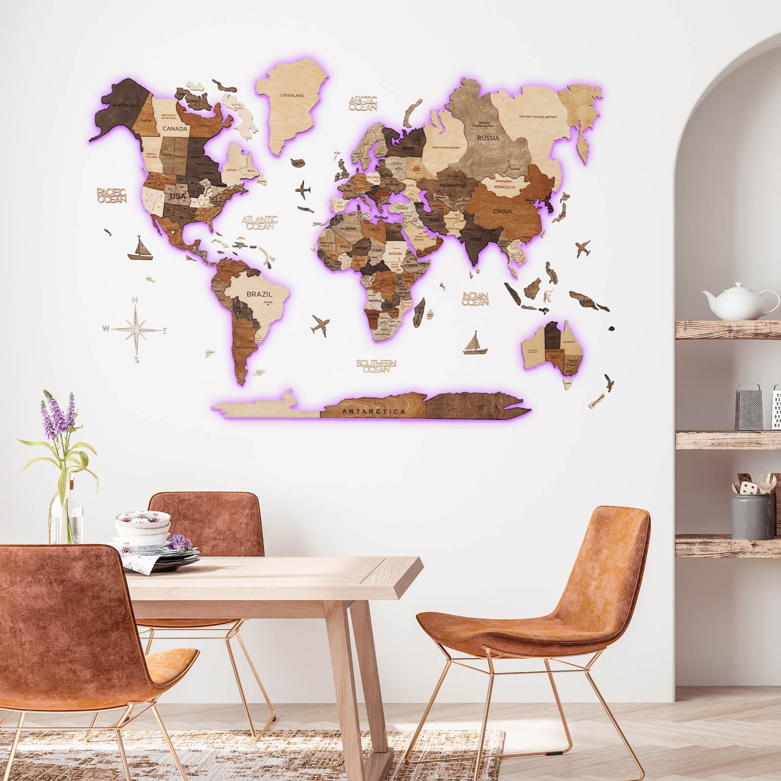3D LED Wooden World Map 3.0 Multicolor Modern Wall Art