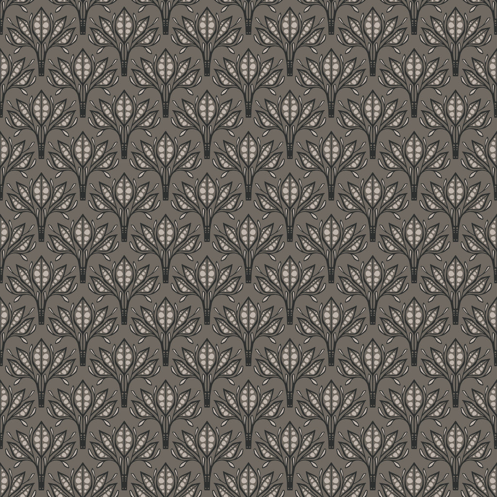Leilani Floral Wallpaper in Beige, Charcoal and Forest-Green