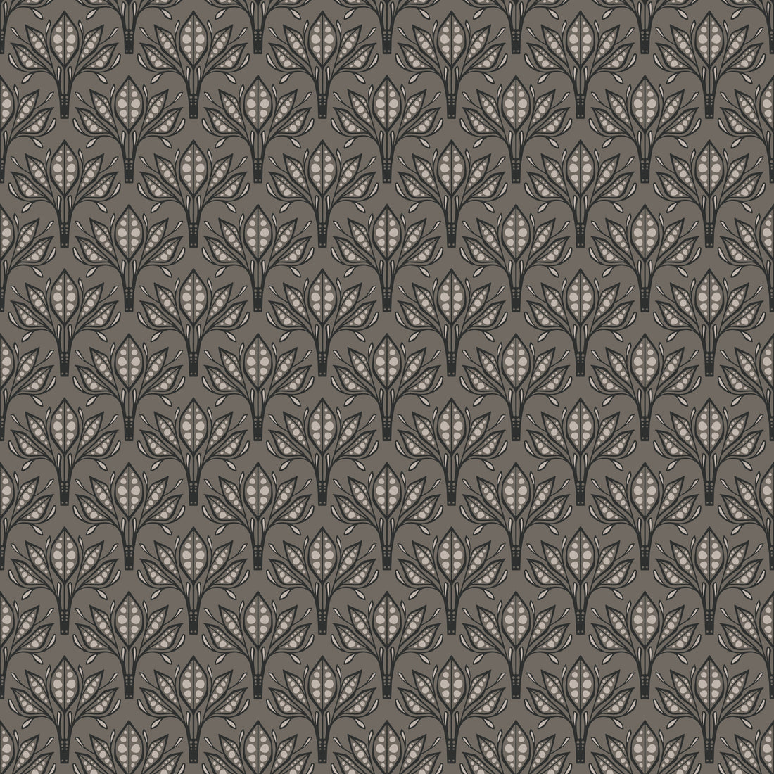 Leilani Floral Wallpaper in Beige, Charcoal and Forest-Green