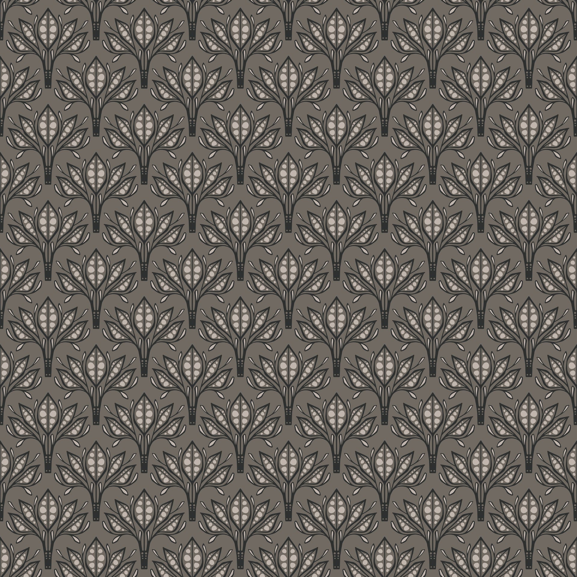 Leilani Floral Wallpaper in Beige, Charcoal and Forest-Green