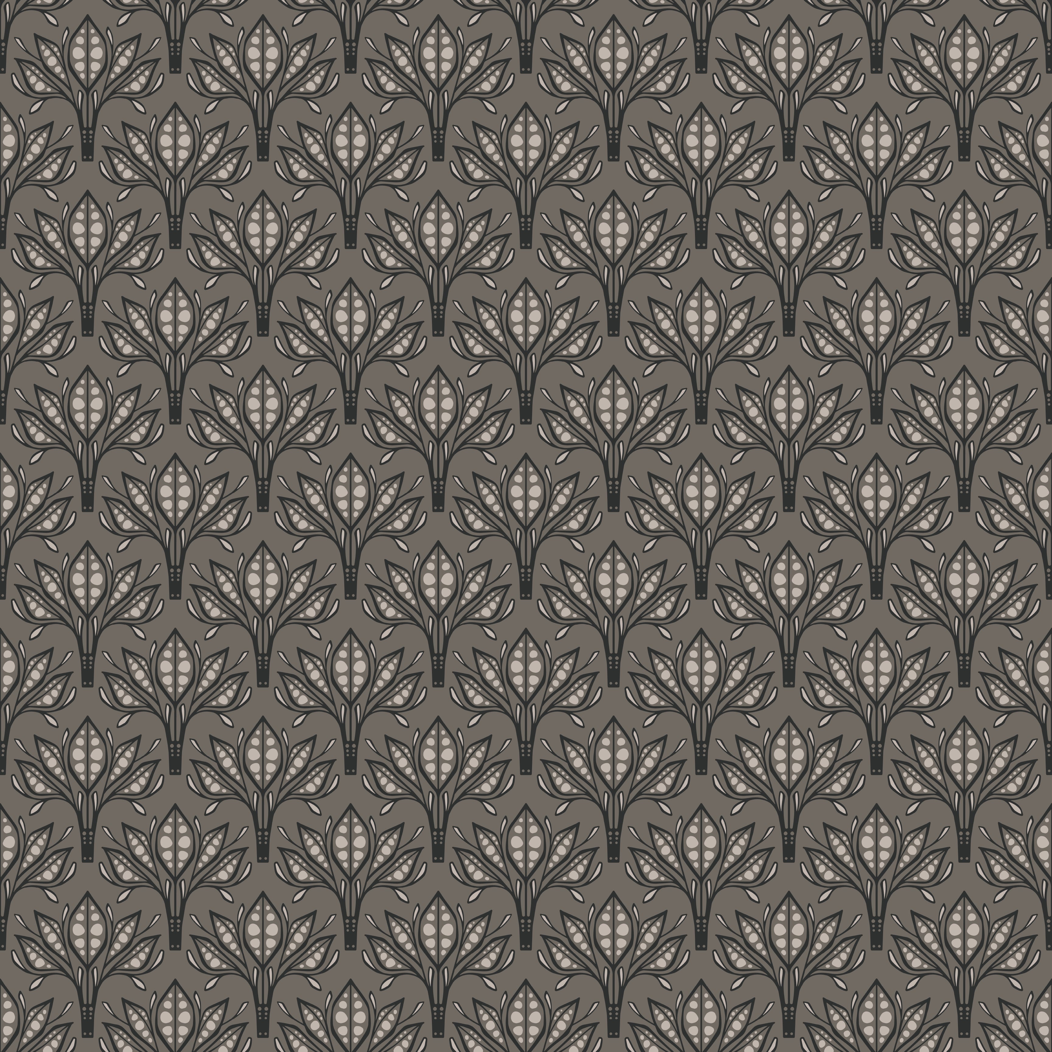 Leilani Floral Wallpaper in Beige, Charcoal and Forest-Green
