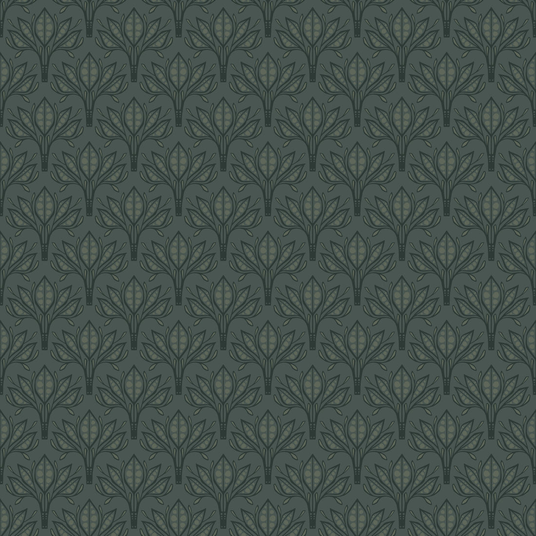 Leilani Floral Wallpaper in Beige, Charcoal and Forest-Green