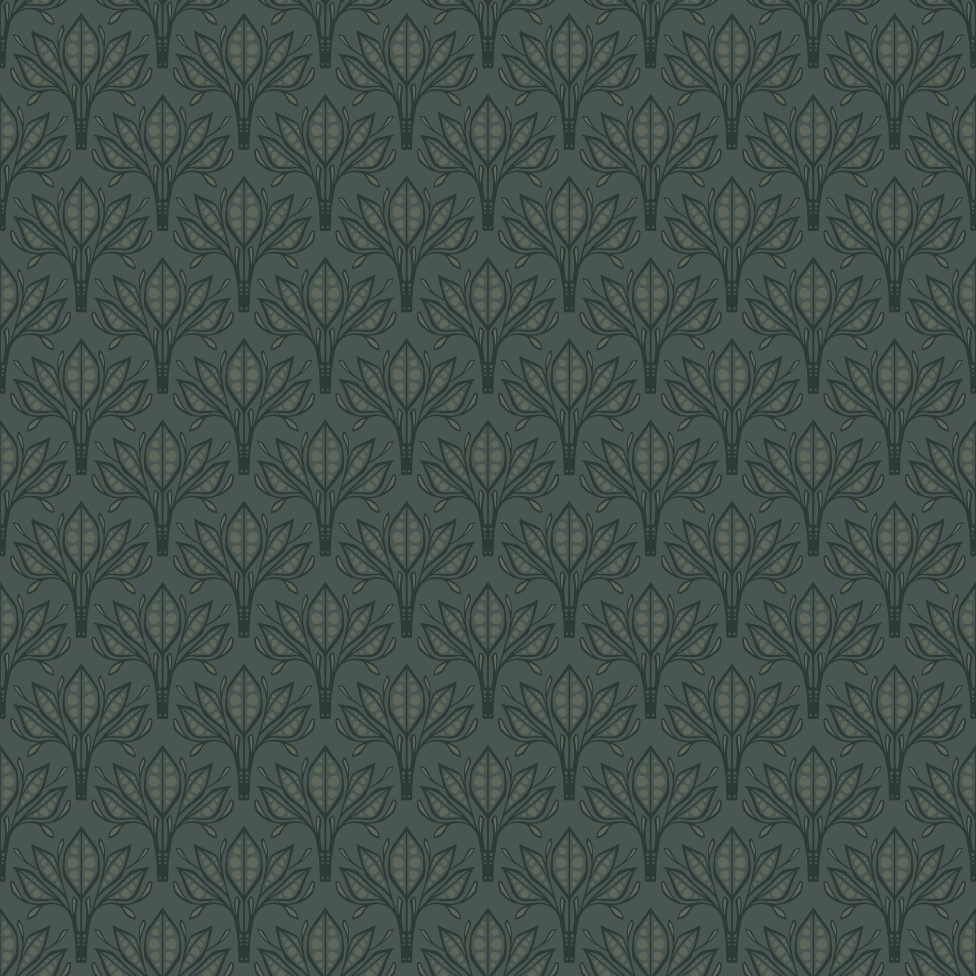 Leilani Floral Wallpaper in Beige, Charcoal and Forest-Green
