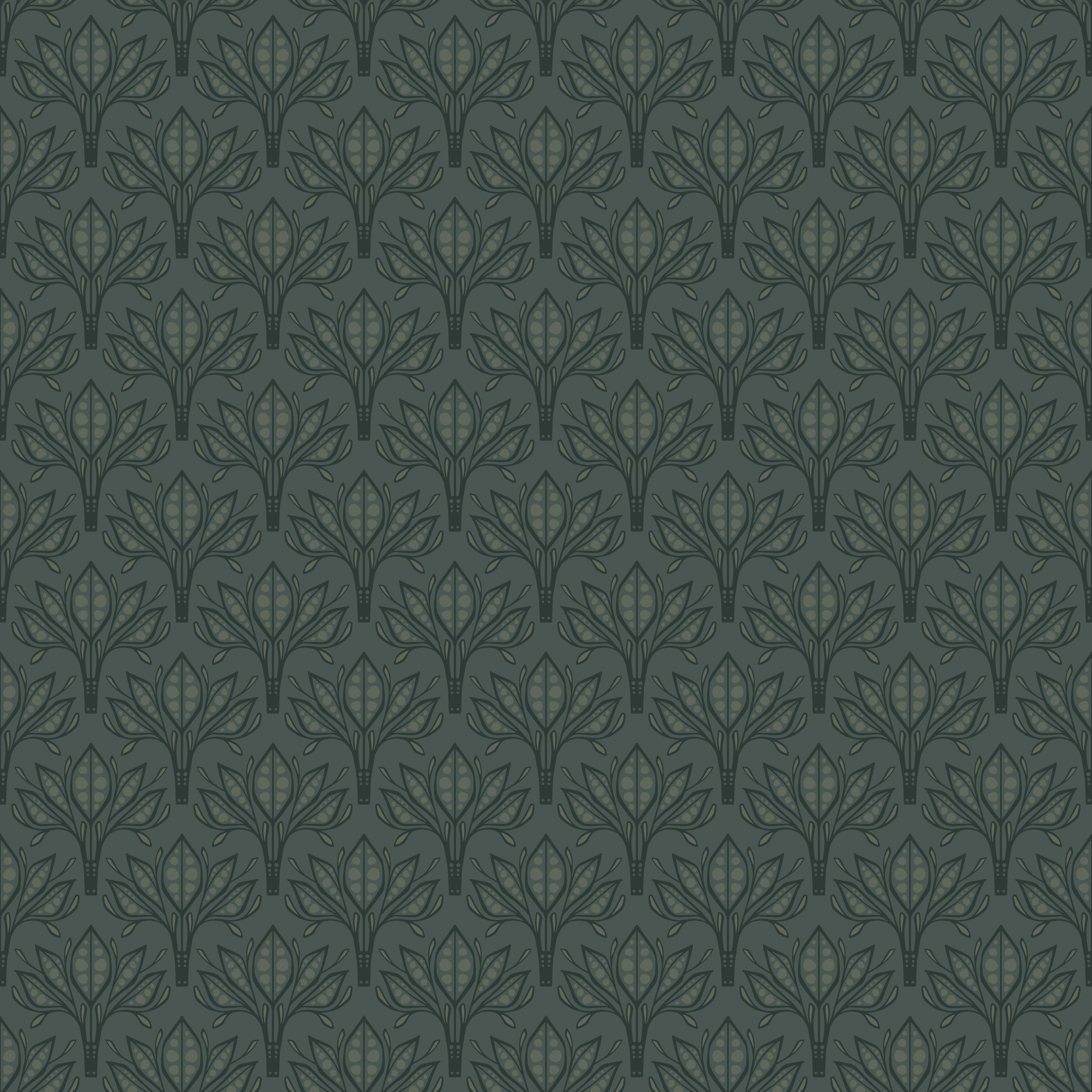 Leilani Floral Wallpaper in Beige, Charcoal and Forest-Green