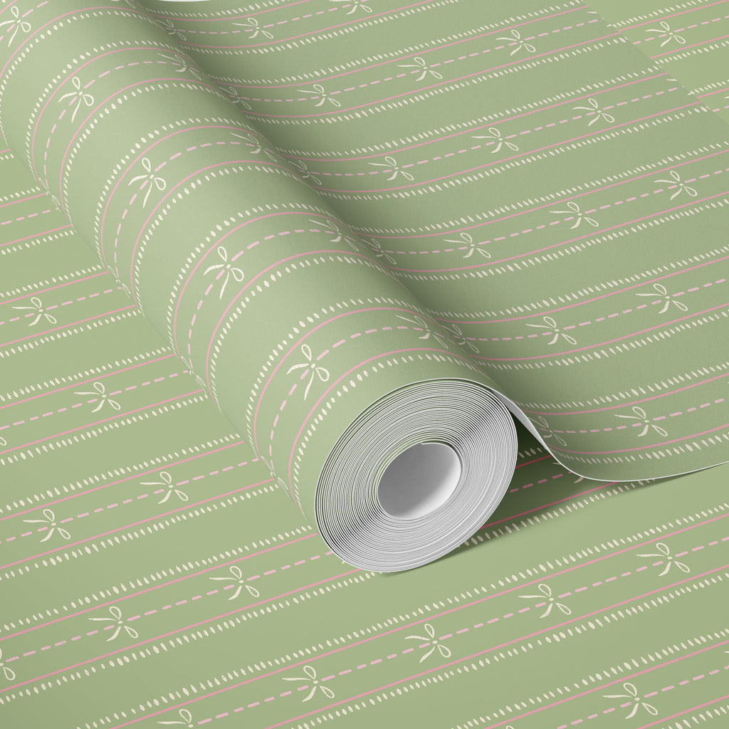Lena Striped Wallpaper in Pastel Blue, Pink and Cream