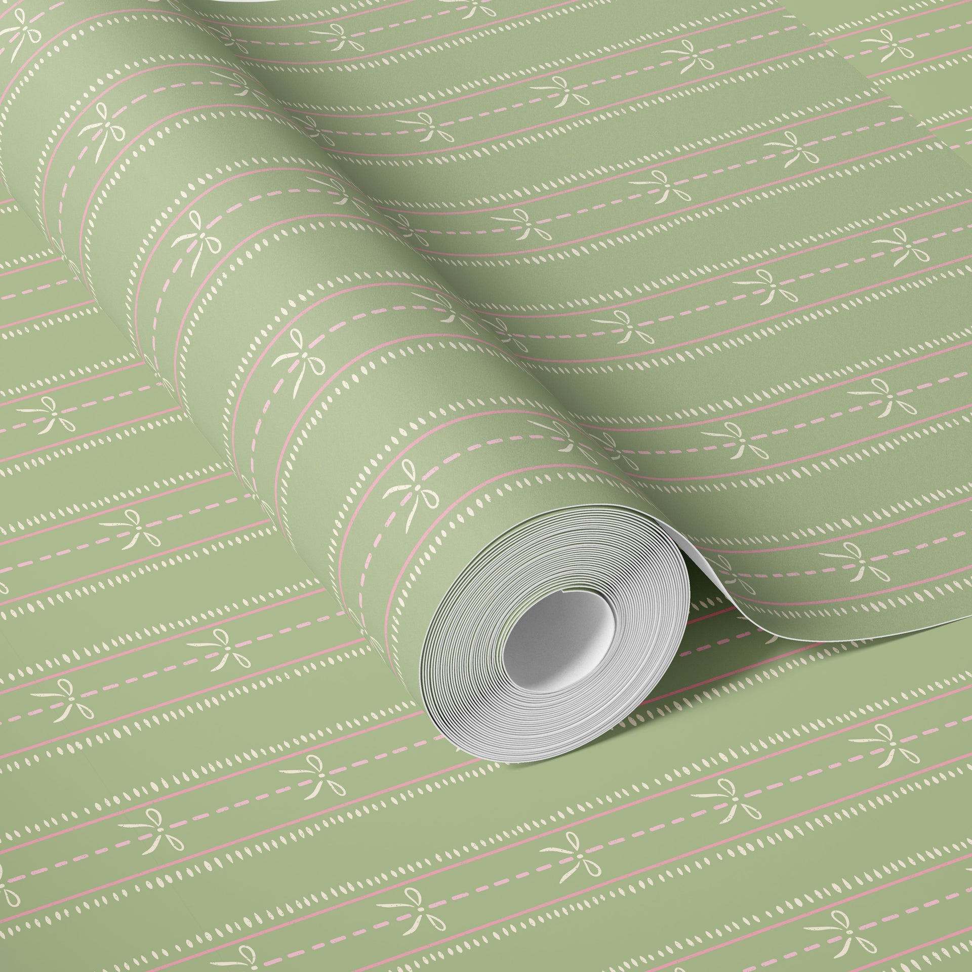 Lena Striped Wallpaper in Pastel Blue, Pink and Cream